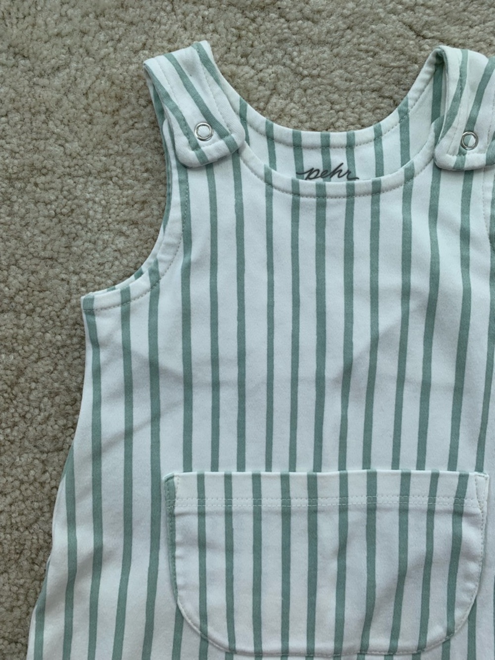 Pehr Size 0-3 Months Cream Nautral Organic Cotton Stripe Overalls Romper - Picture 4 of 6